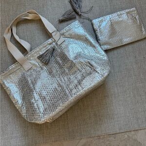 Silver Tote Bag with Pouch
